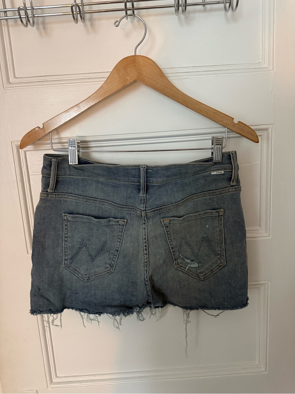 MOTHER Distressed Light Blue Denim Cutoff Shorts